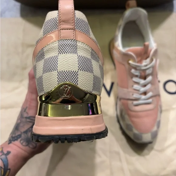 Louis Vuitton Pink and Damier Azur Run Away Sneakers - Picture 9 of 16